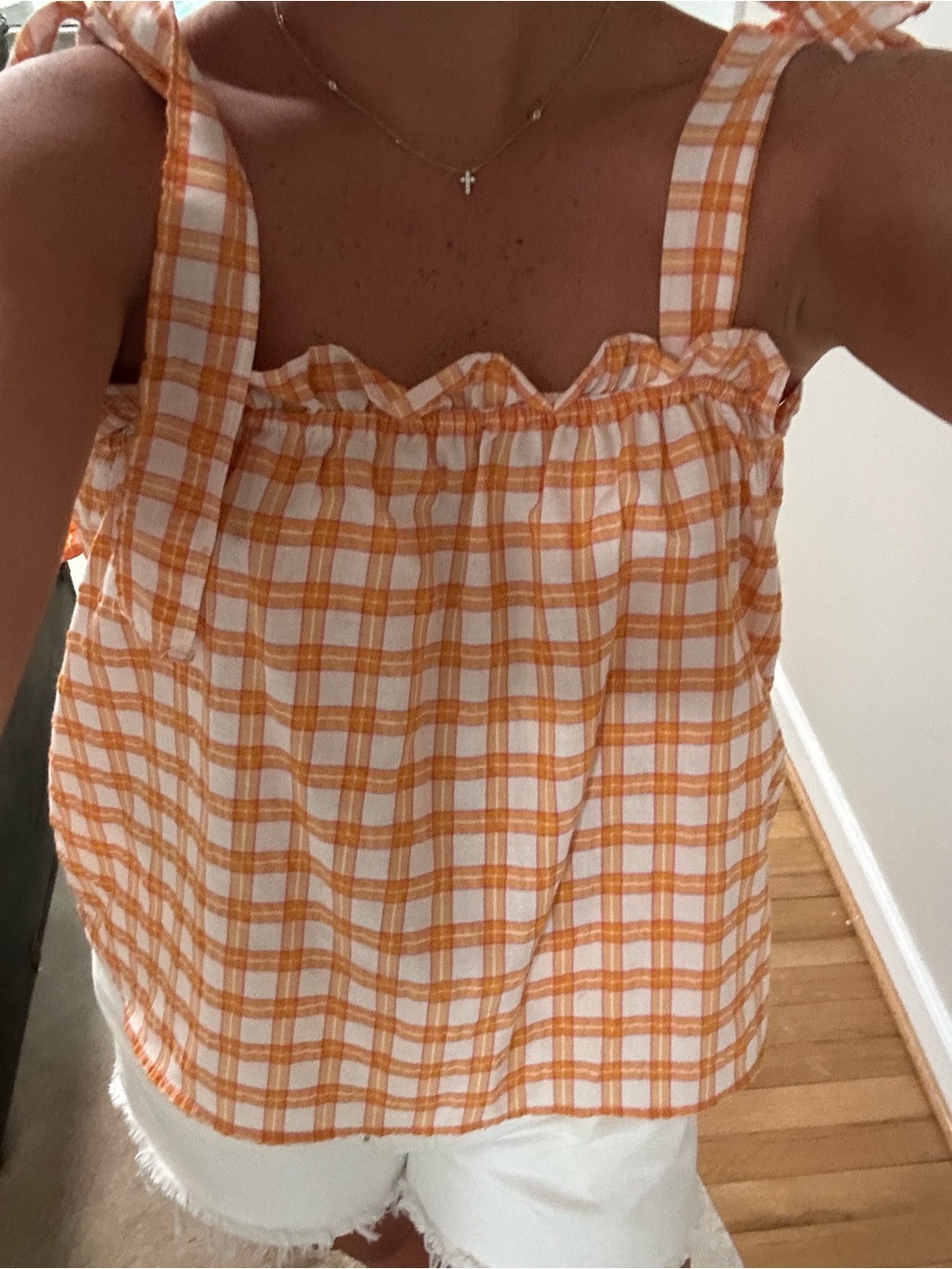 mine Orange, purple, and White Plaid Tie-Strap Cami - Picture 3 of 3